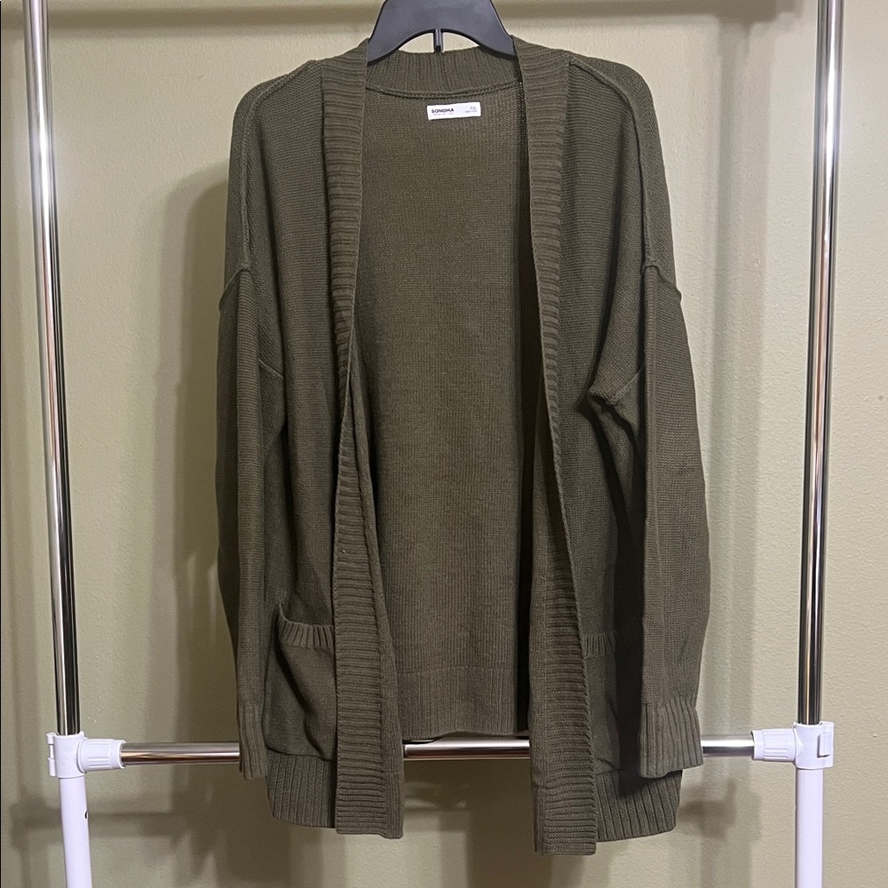 Everyday Exposed Seams Open Front Cardigan - Sonoma - Olive Green PXL